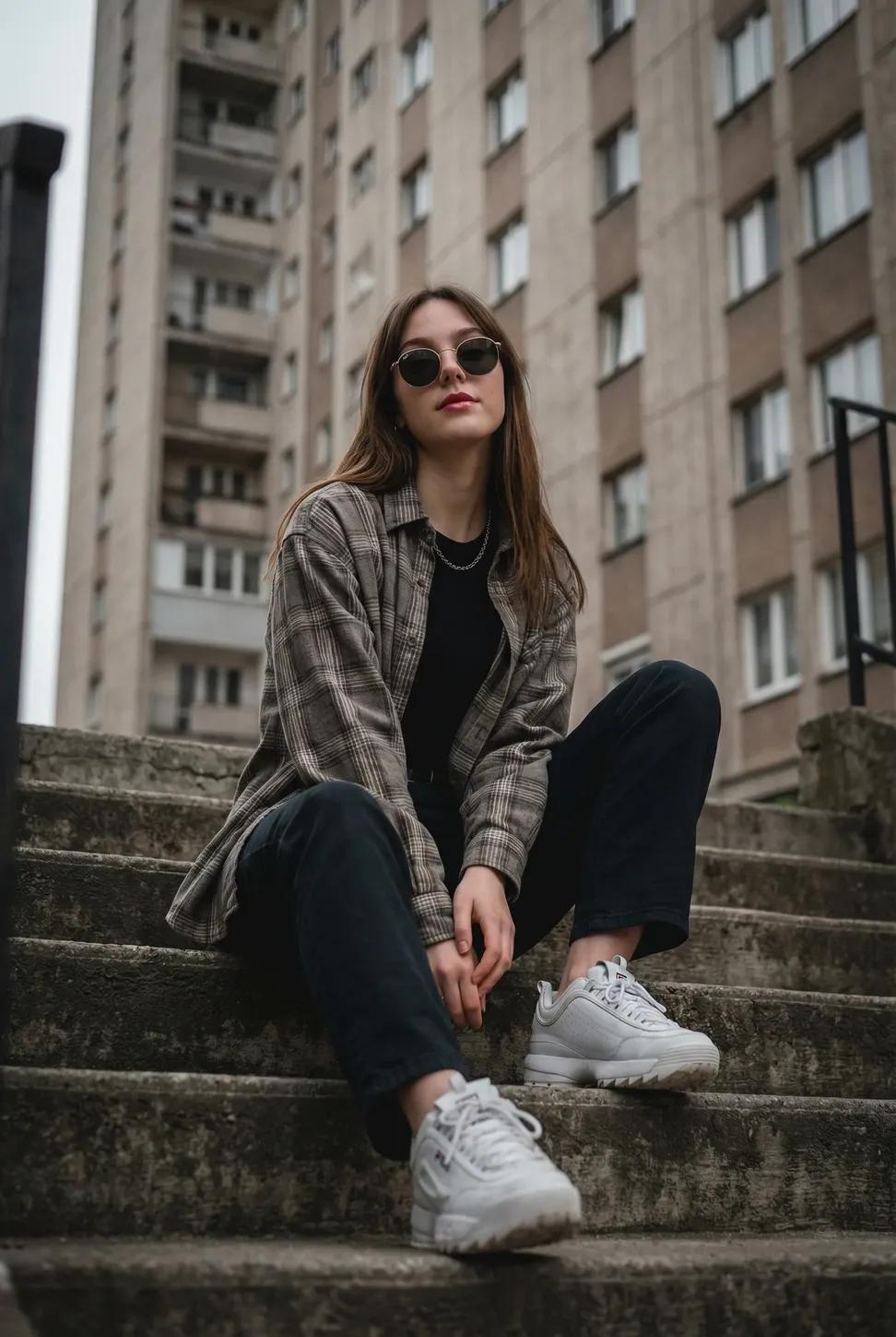 Young Woman on Outdoor Stairs