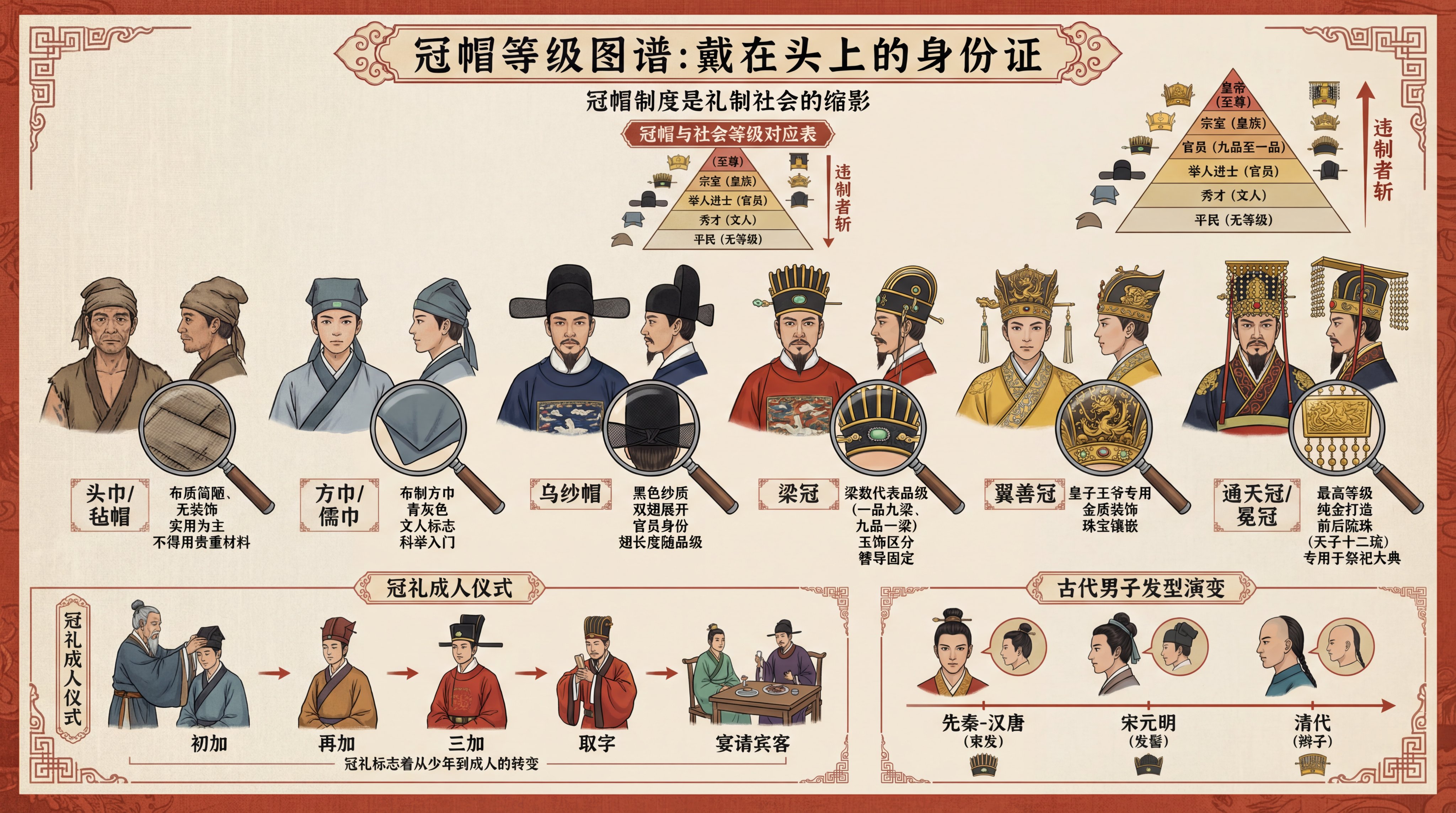 Information Illustration of the Traditional Chinese Male Hat Rank System