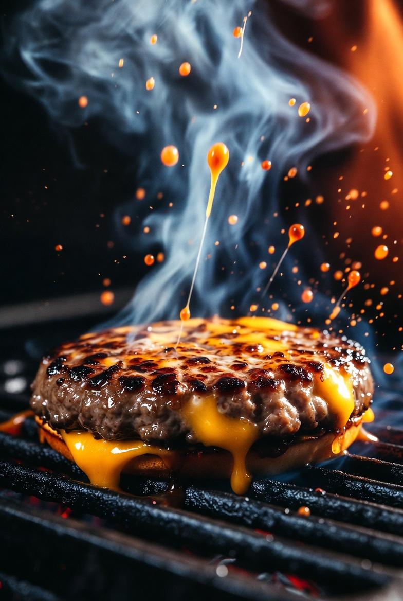 Hyper-Realistic Cinematic Cheeseburger Close-Up