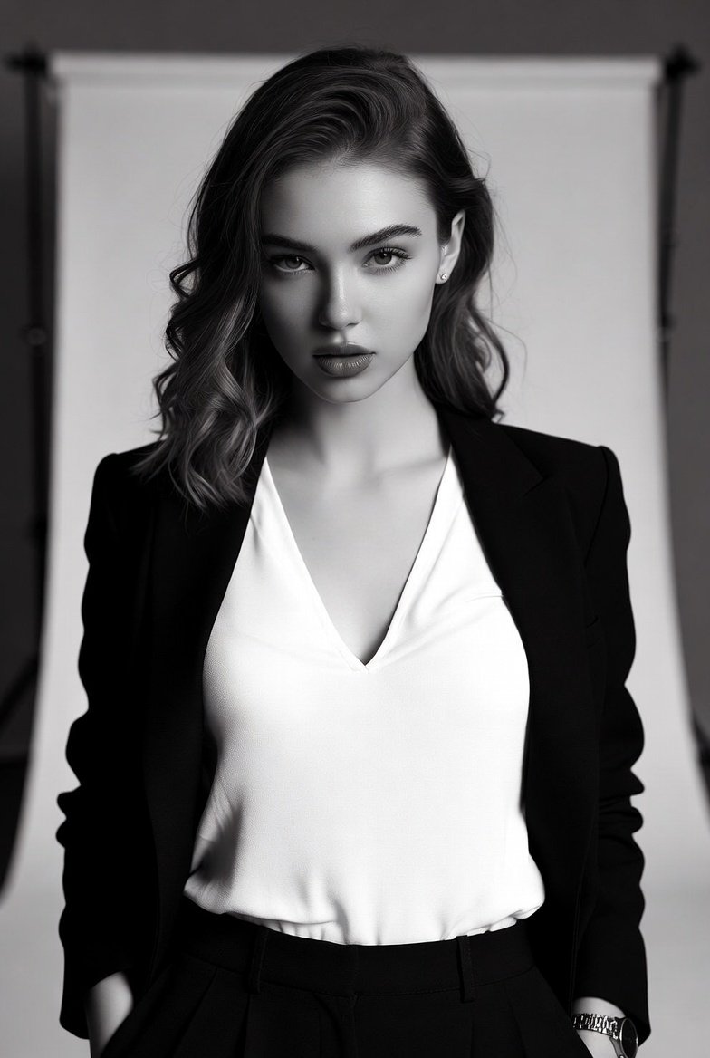 Black-and-White Fashion Portrait