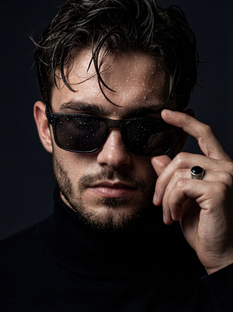 Ultra-realistic Close-up Portrait of a Young Man with Wet Hair