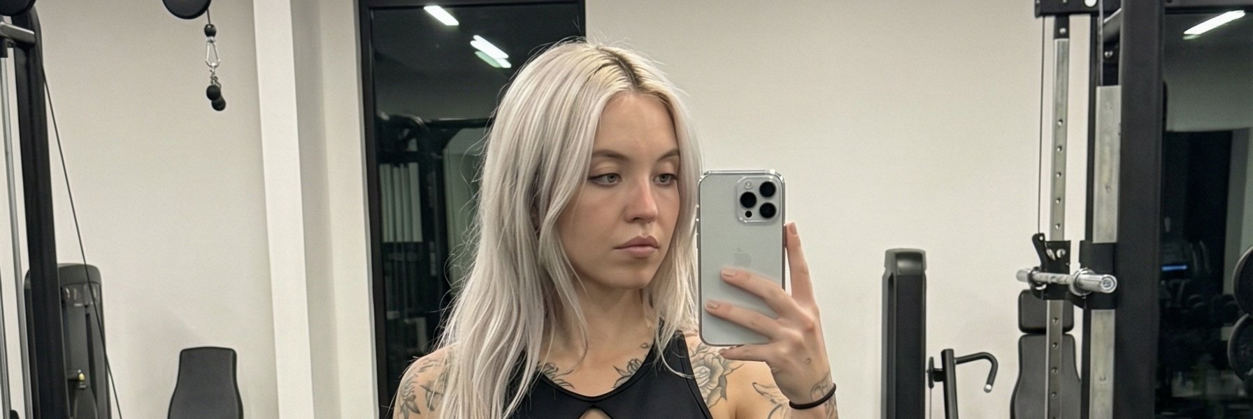 Sydney Sweeney's Selfie in a Modern Gym