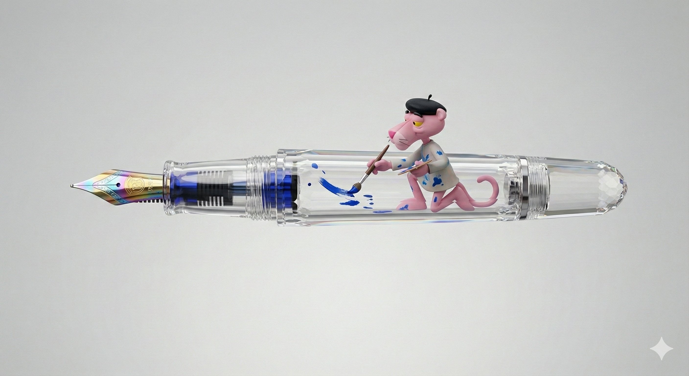 Transparent Crystal Fountain Pen with Pink Panther