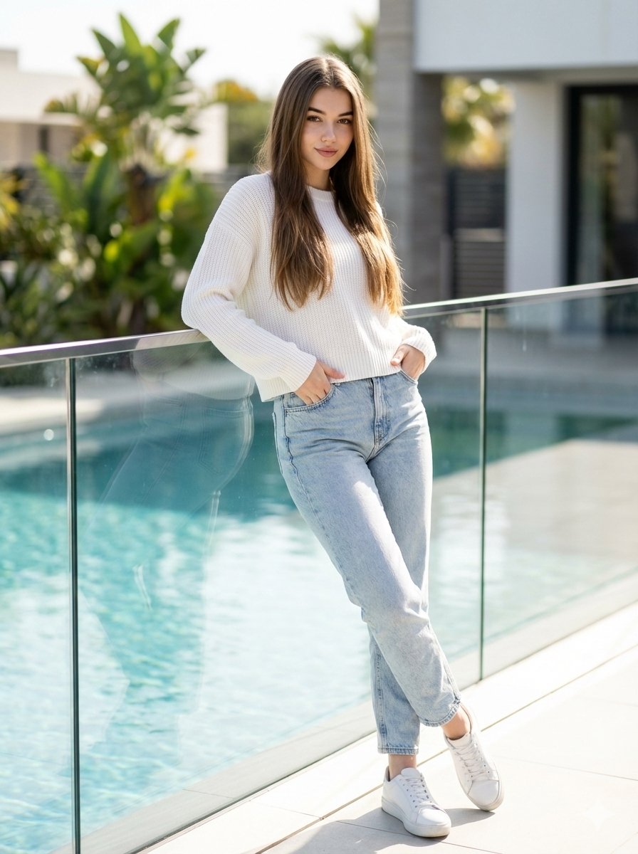 Modern Luxury Poolside Casual Woman Portrait