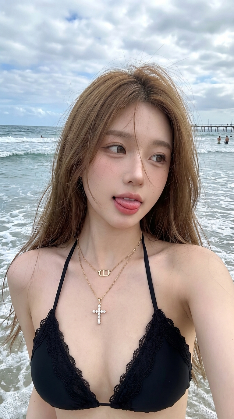 Playful Beach Selfie Moment
