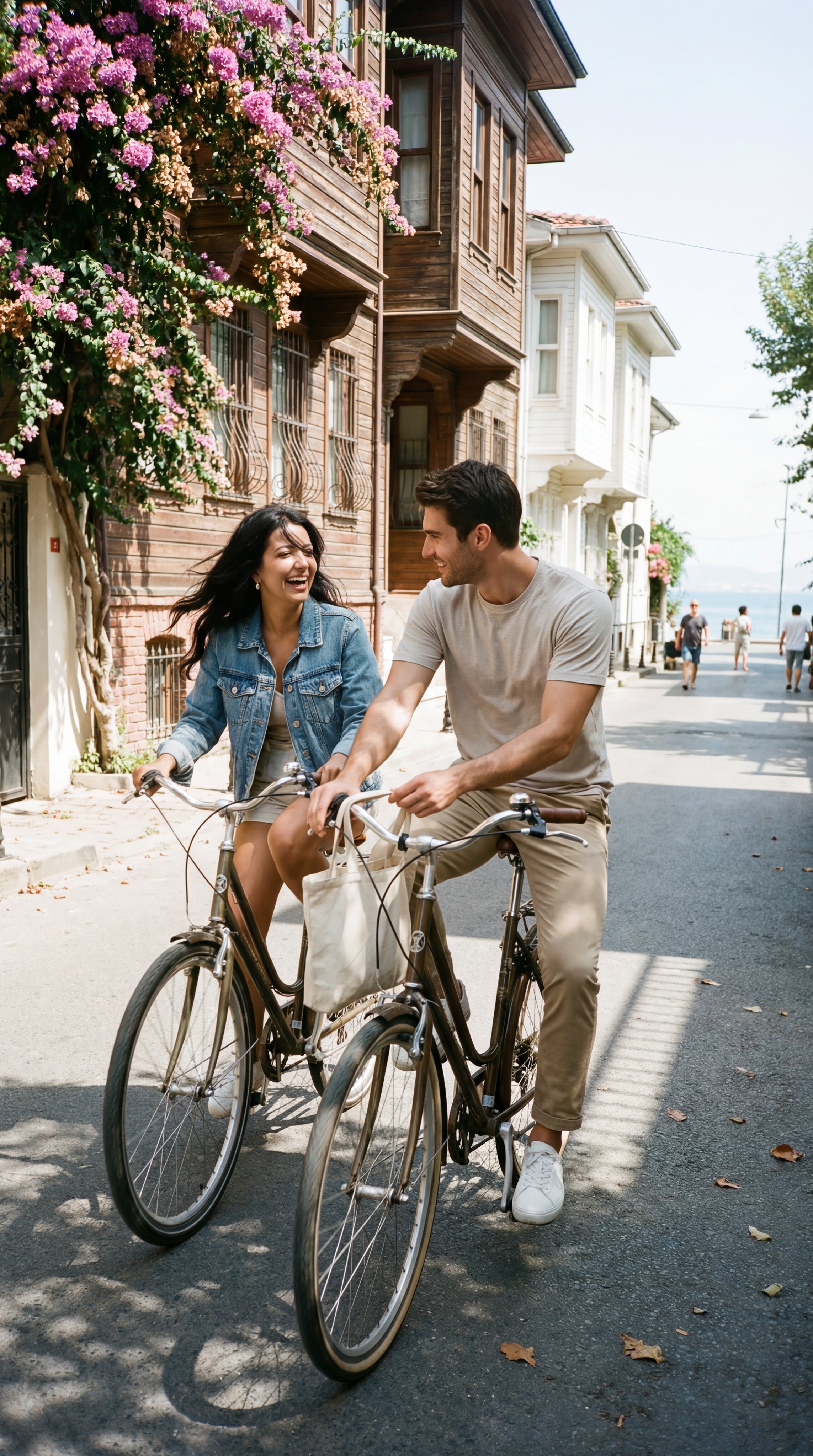 Young Couple Bicycling on Büyükada Island, Istanbul