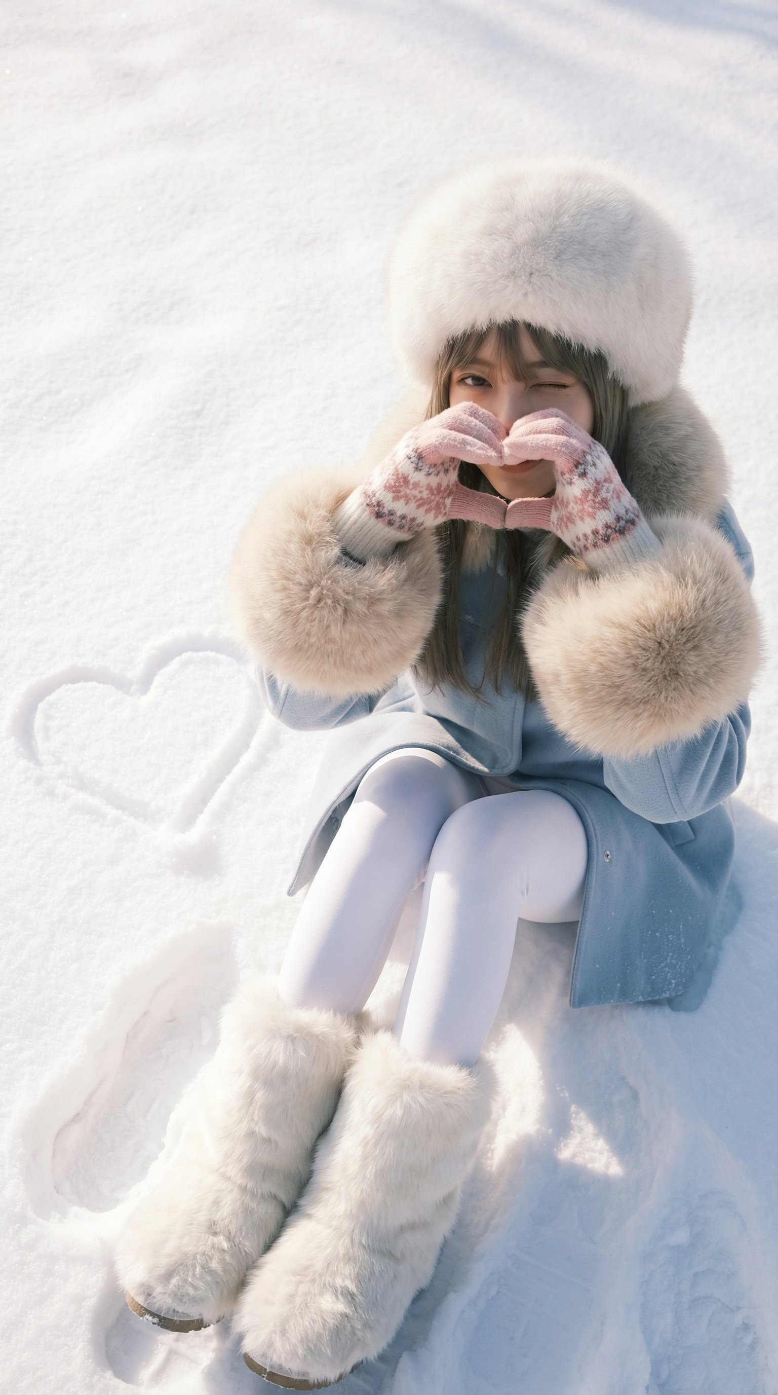 Playful Winter Moment in Sunny Daylight