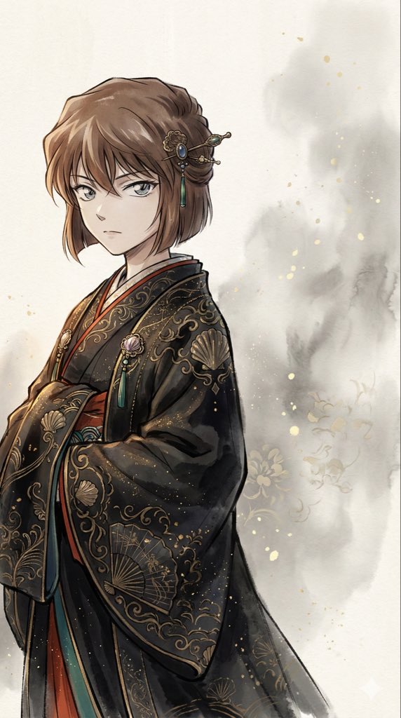 Ethereal Eastern Ink and Intricate Rococo Anime Character Illustration