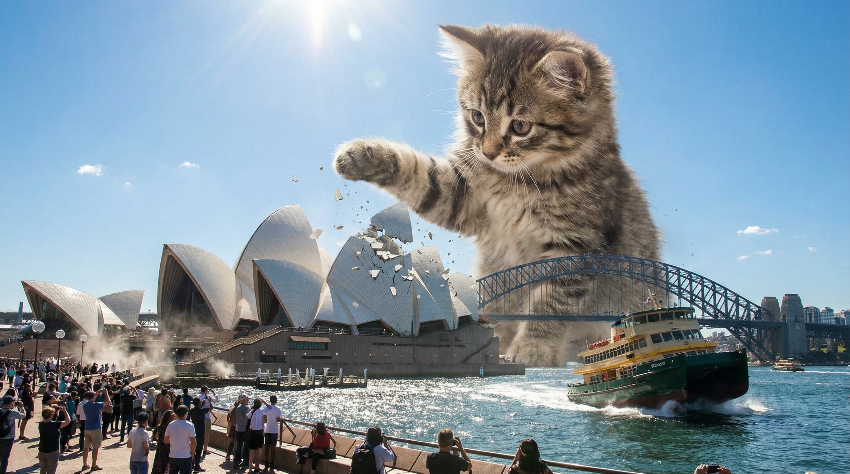 Massive Kaiju Kitten Destroying Sydney's Urban Waterfront