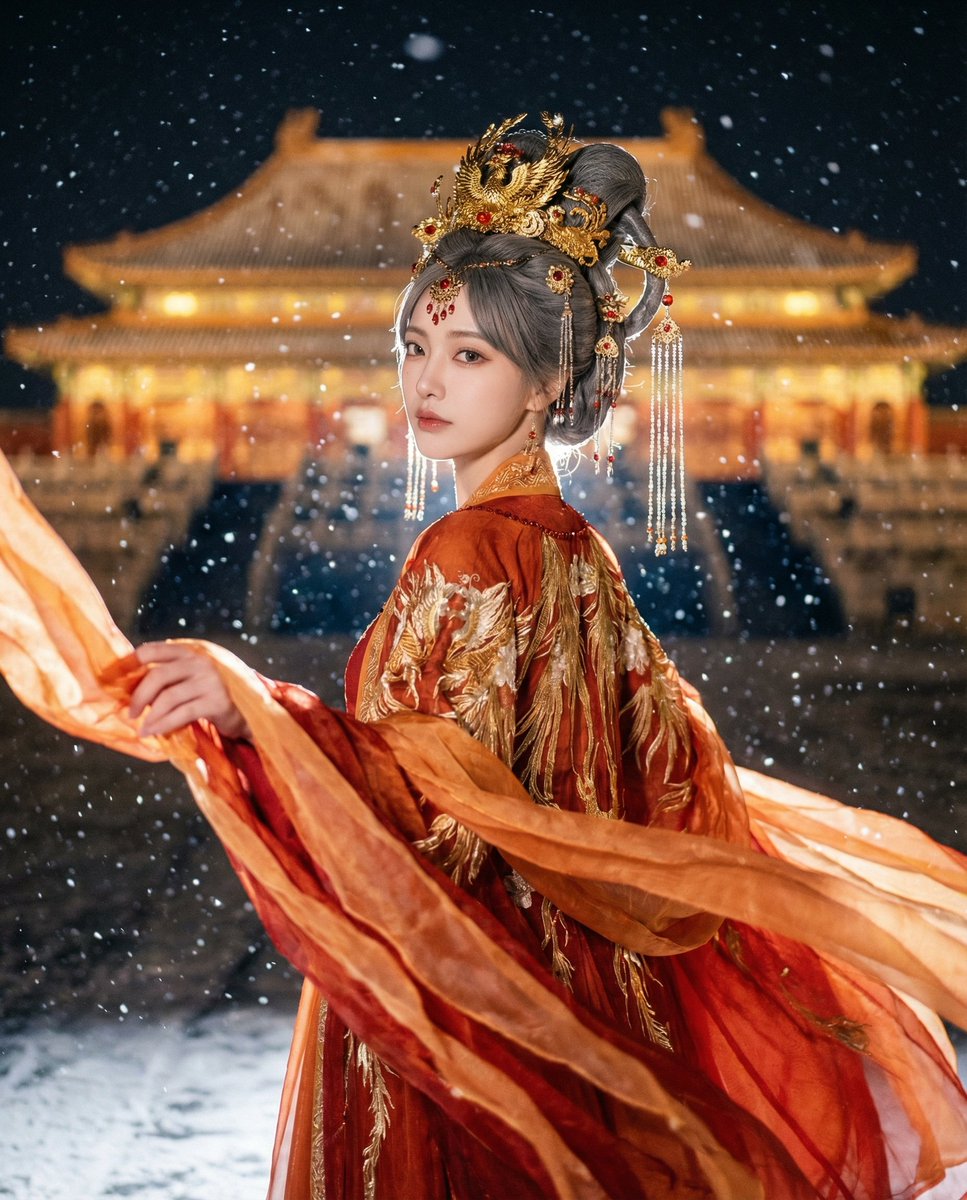 Ethereal Majesty of a Snowy Night at the Imperial Palace