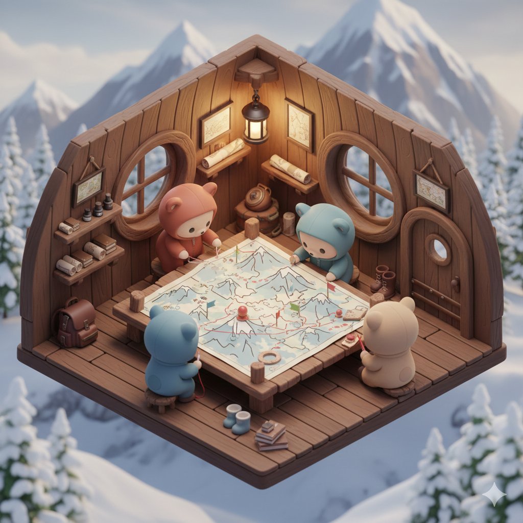 Isometric 3D Kawaii Scene of Chibi Baby Bears