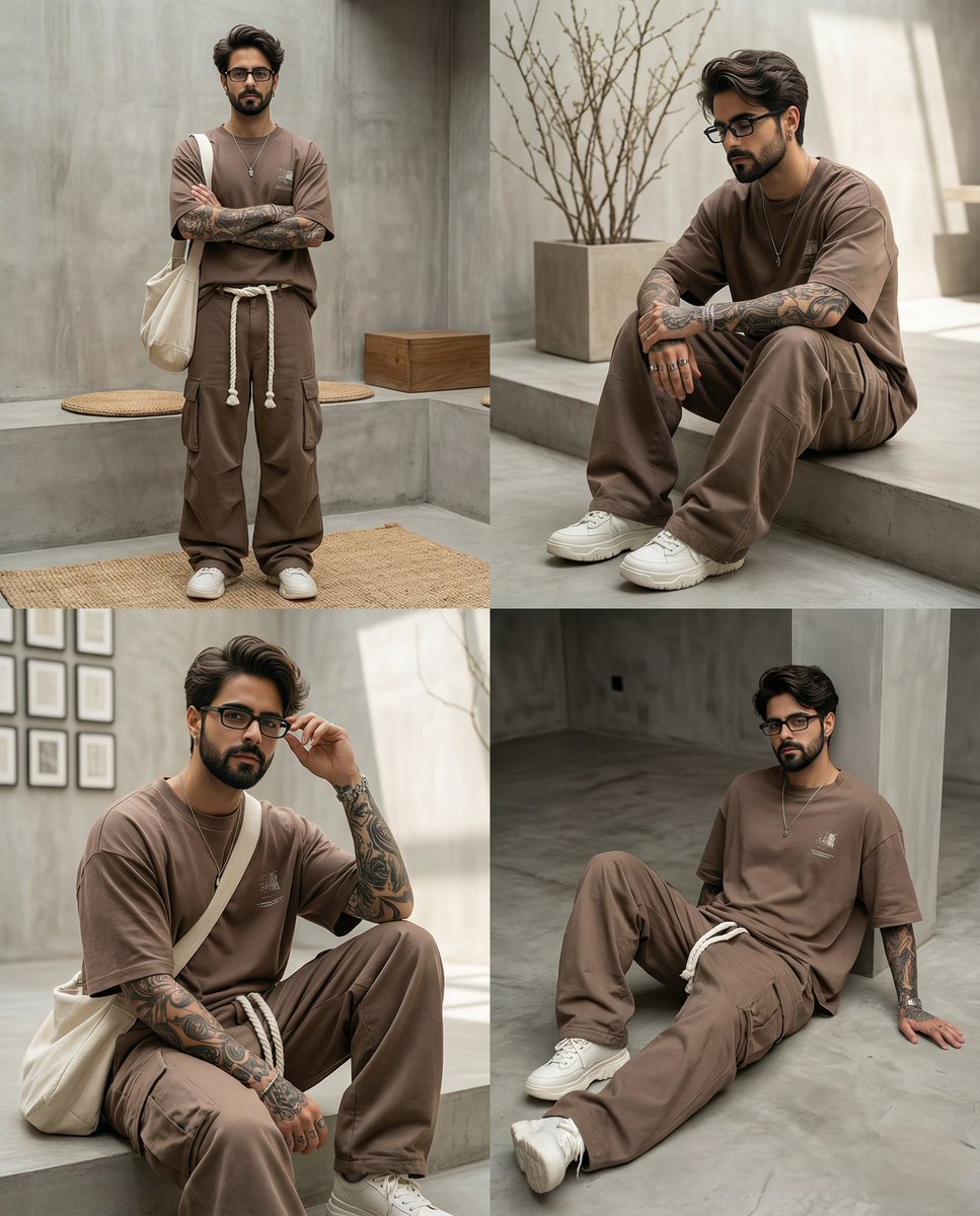 Modern Minimalist Streetwear Four-Panel Collage, Fashion, nanoBanana-Pro, Androgynous Style, Athletic Build reference image
