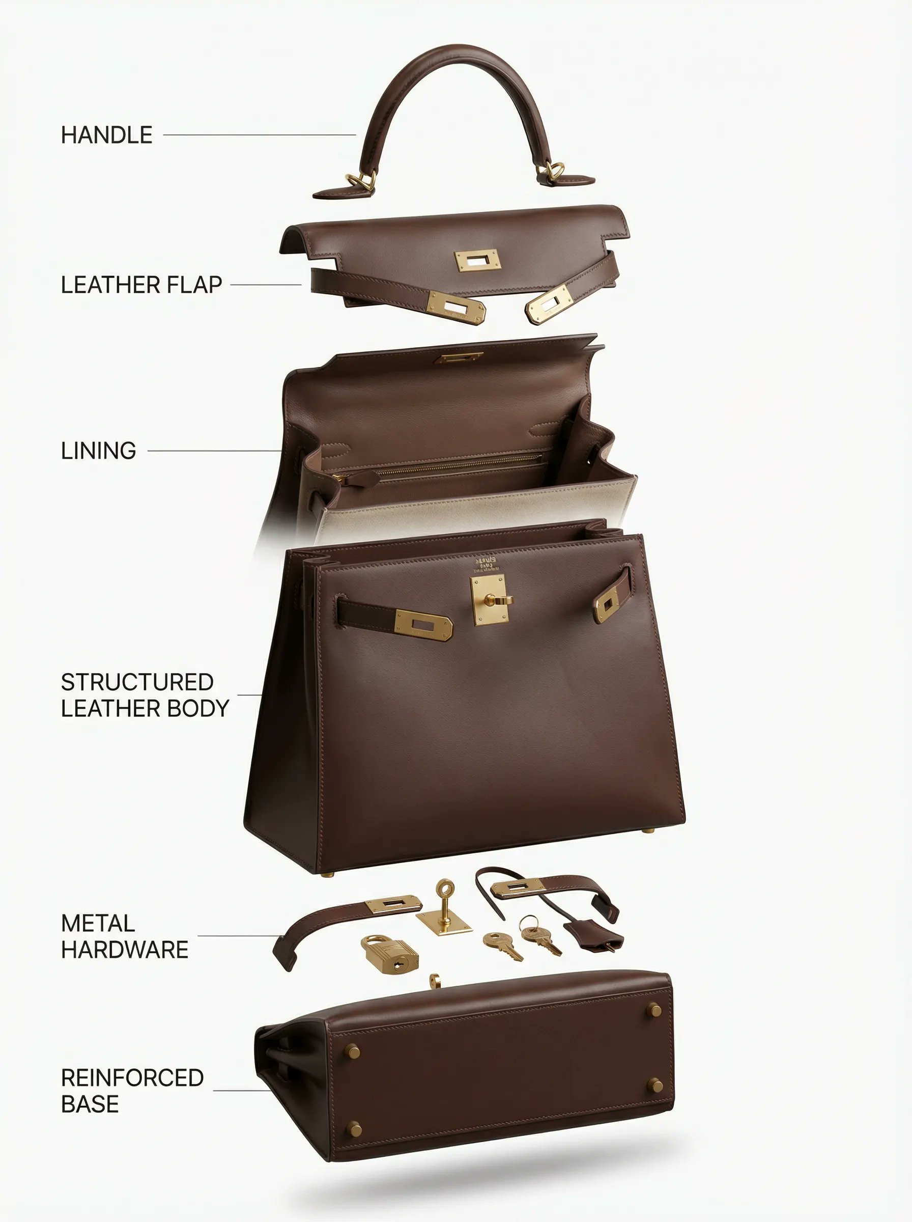 Luxury Leather Handbag Exploded Structure Animation