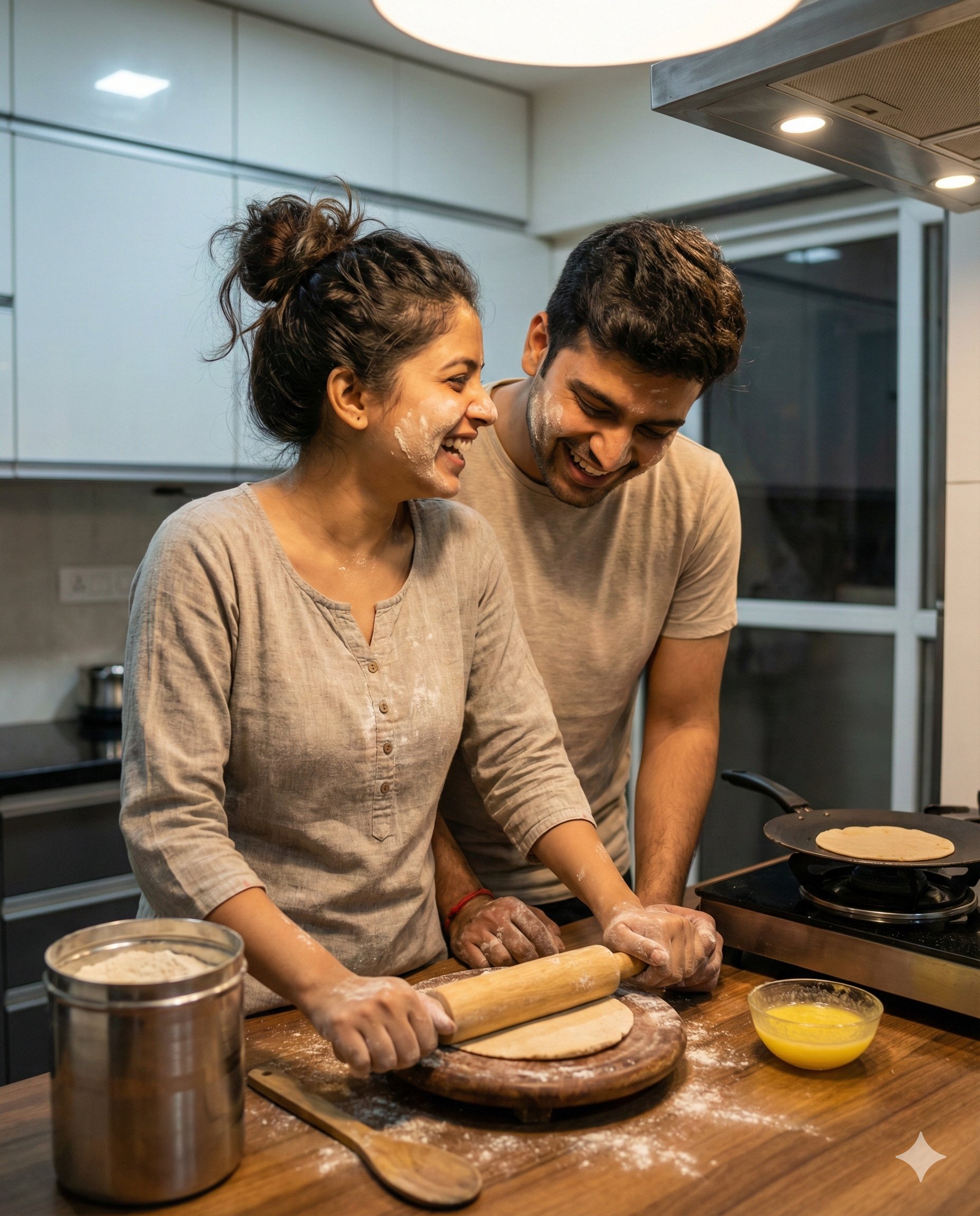 Young Indian Couple Cooking Moment