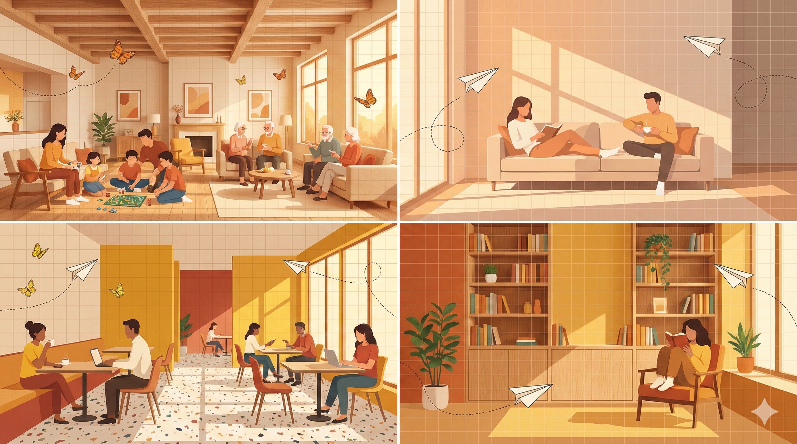 Healing Warm Tone Architectural Collage Illustration