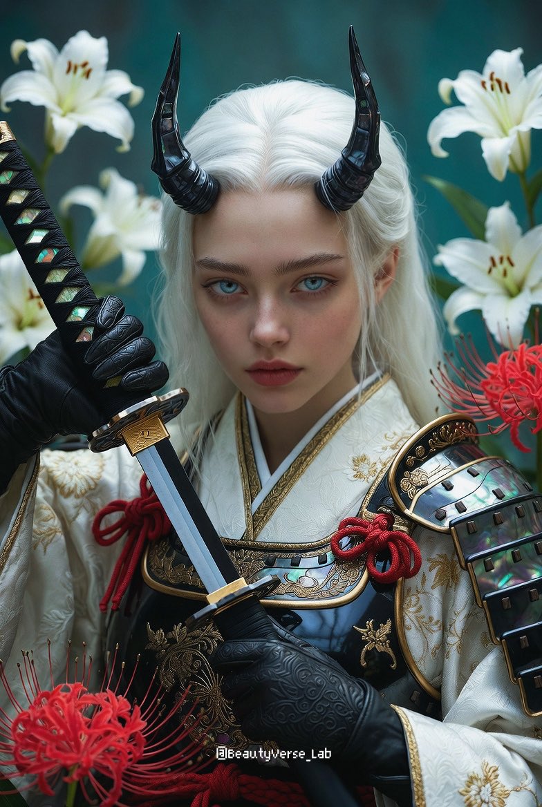 Hyper-realistic Cinematic Portrait of a stunning White-haired Woman