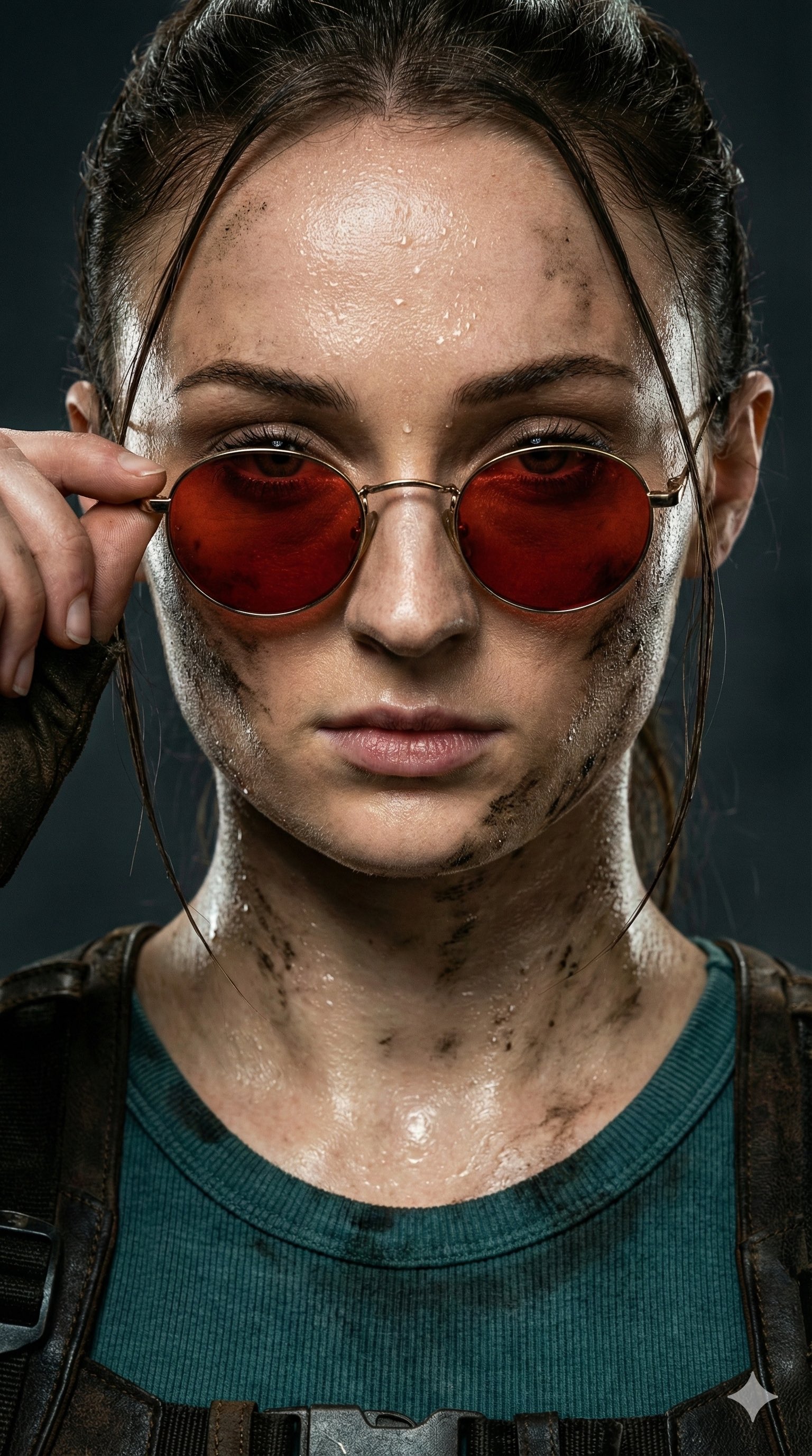 Extreme Closeup Portrait of Sophie Turner as Lara Croft