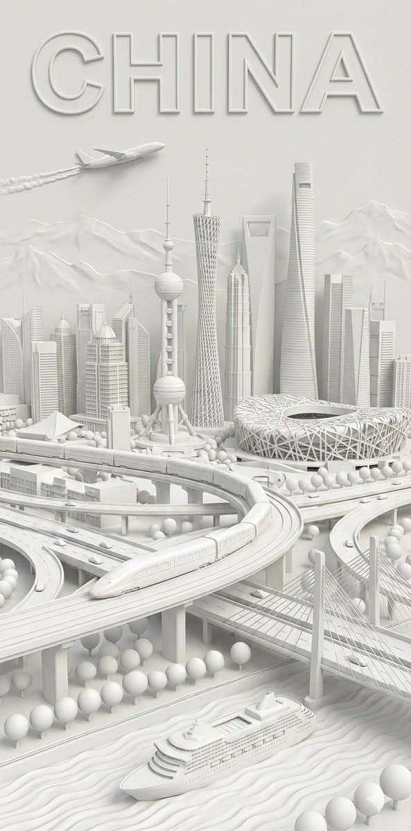 Pure White 3D Bas-Relief City Poster