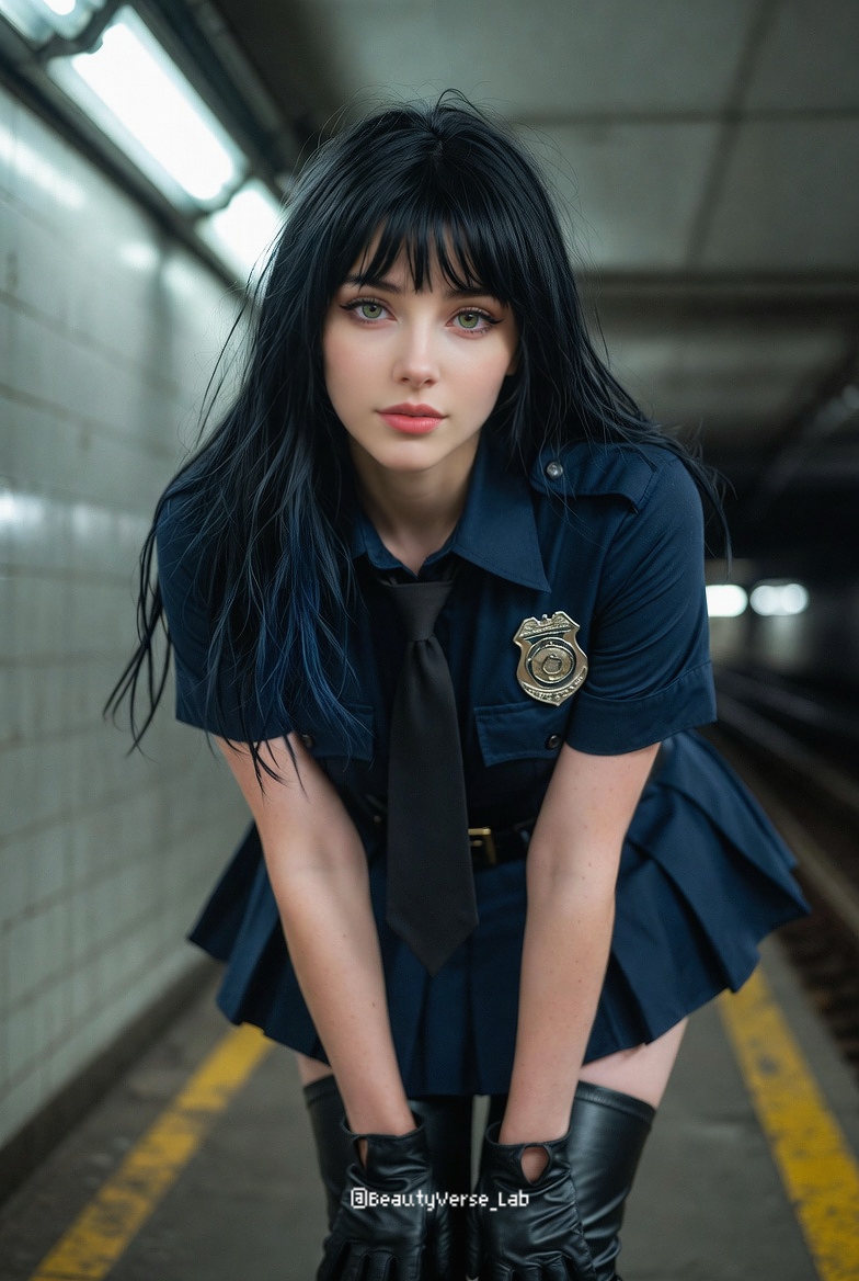 Photorealistic Subway Station Police Officer Cosplay Model