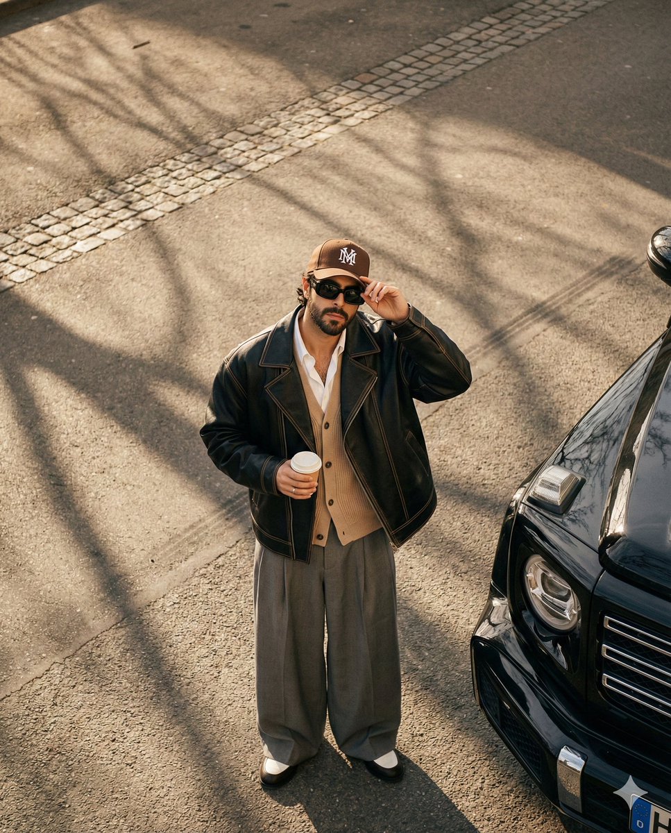 Street Style Photography: Stylish Man in Sunlit Asphalt