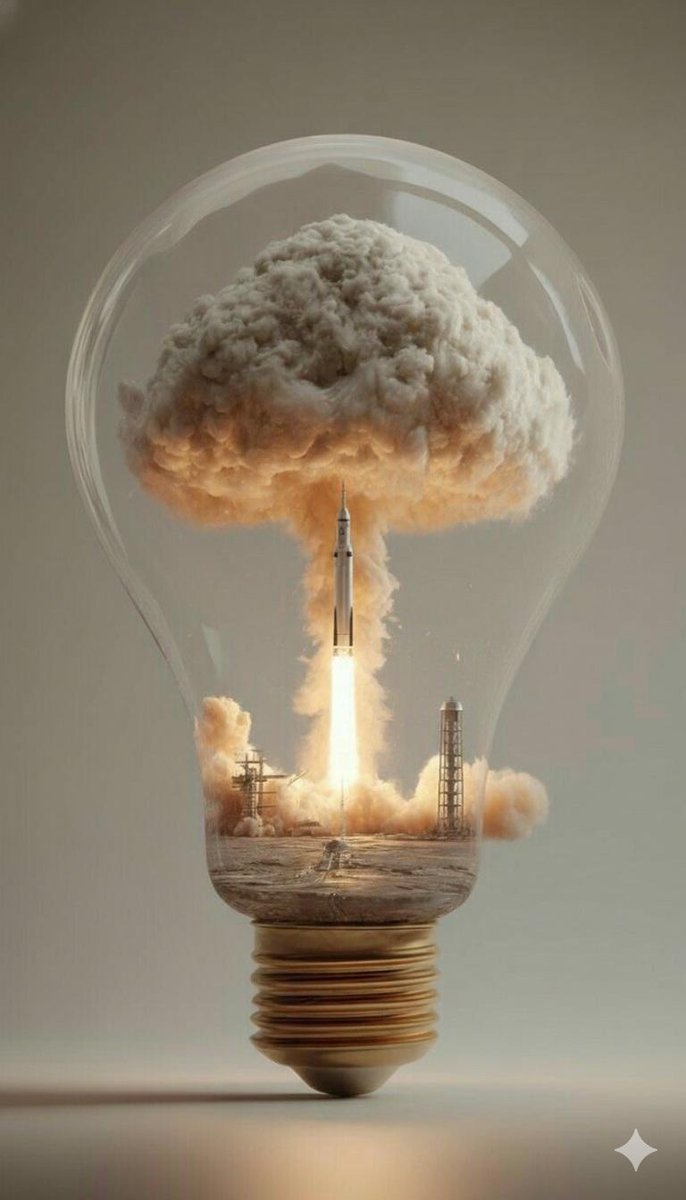 Surreal Rocket Launch Inside a Transparent Glass Bulb