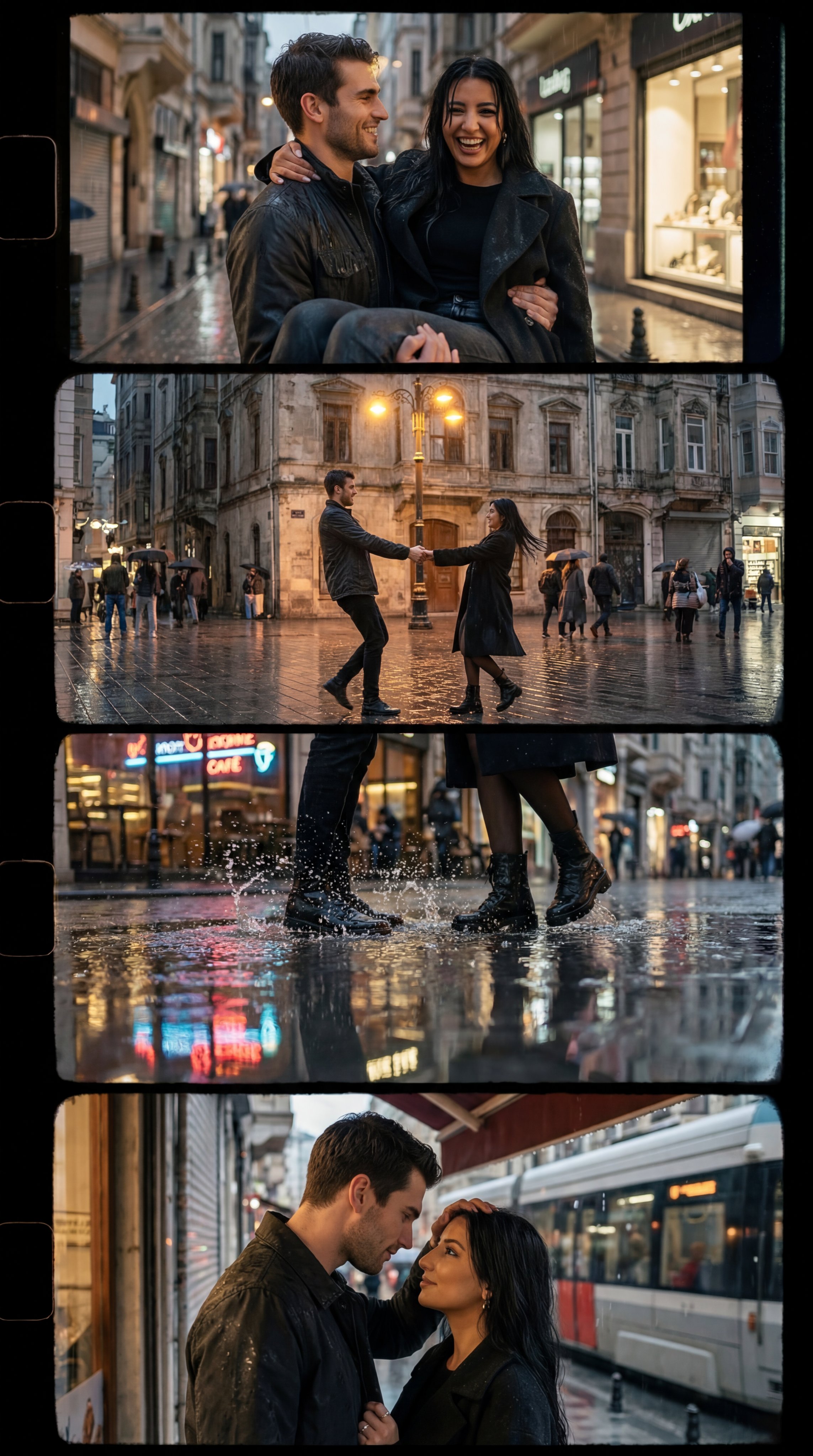 Street Rain Scene Couple Story