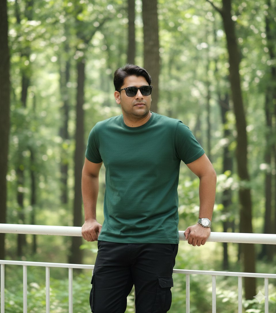 Fashionable Man Portrait with Green Forest Background