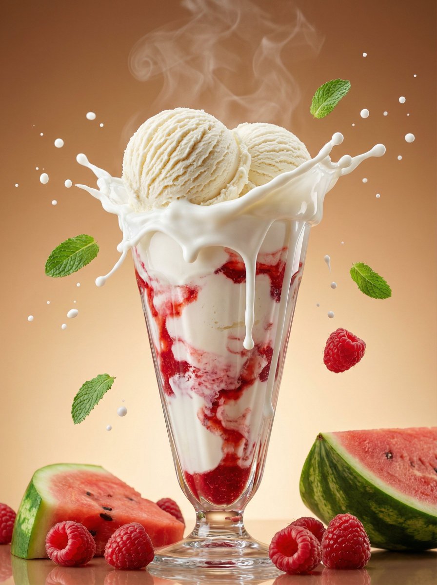 Strawberry Ice Cream Dessert Advertising Poster