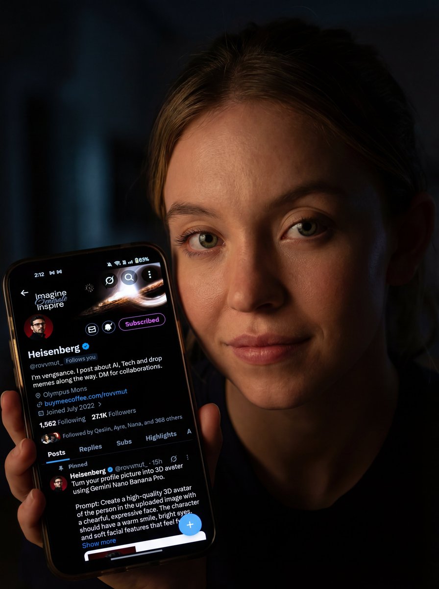 Sydney Sweeney in a Dark Room with Banana Smartphone