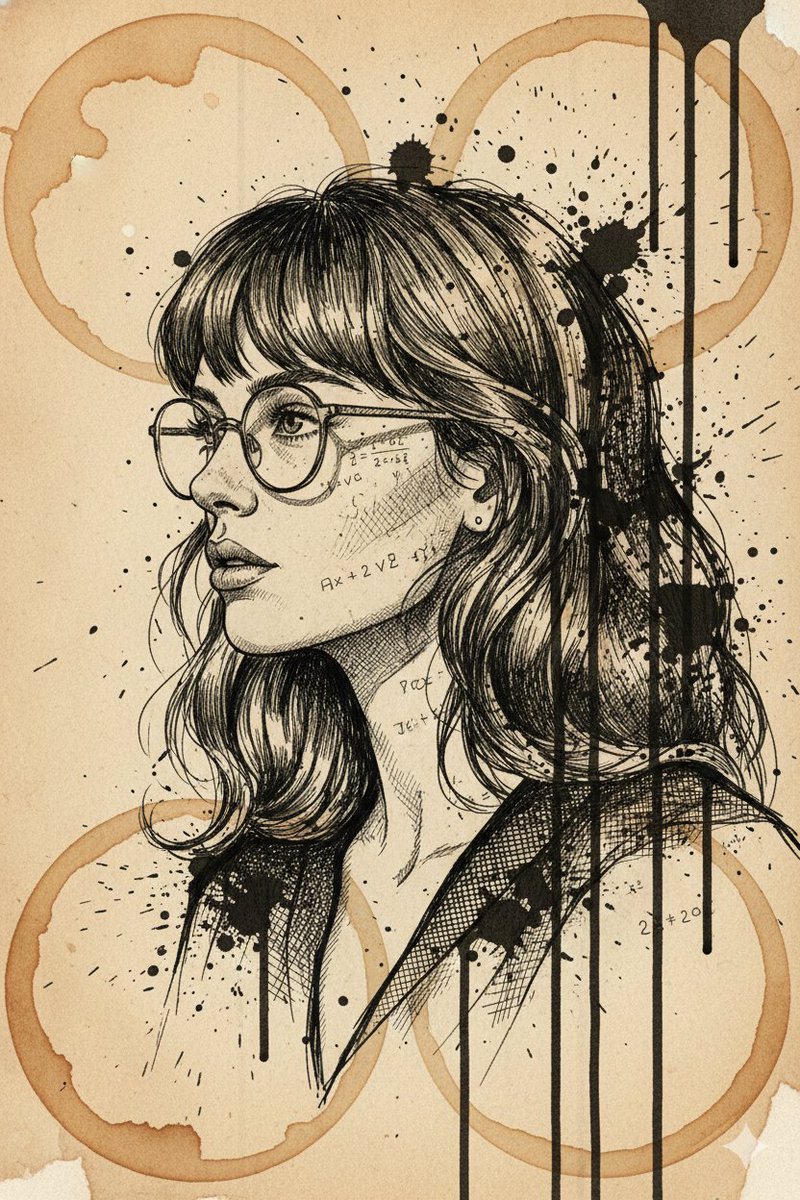 Side-Profile Sketch of a Woman with Messy Hair
