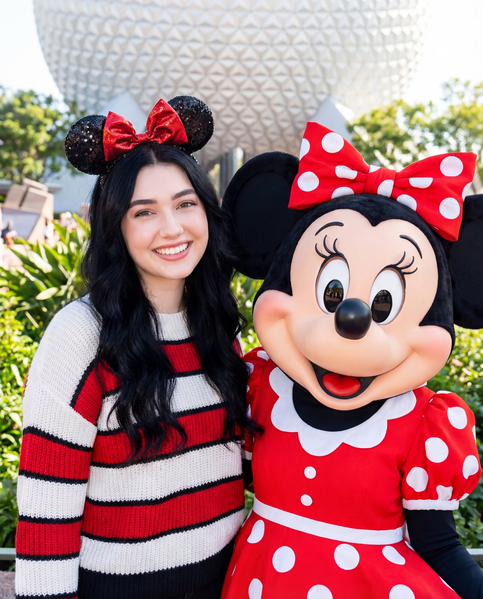 Young Woman with Minnie Mouse at a Theme Park