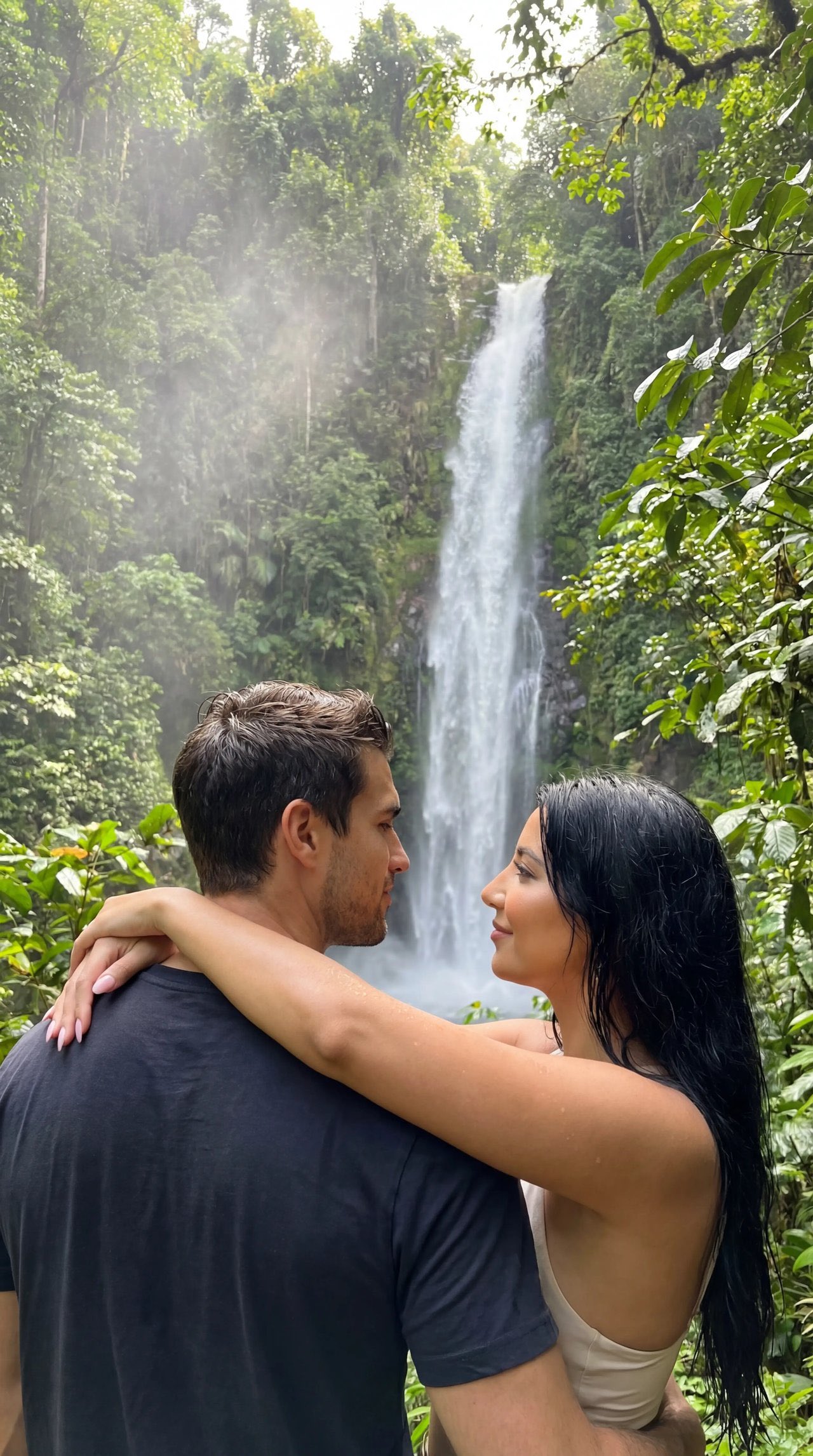 Tropical Rainforest Waterfall Couple Photo