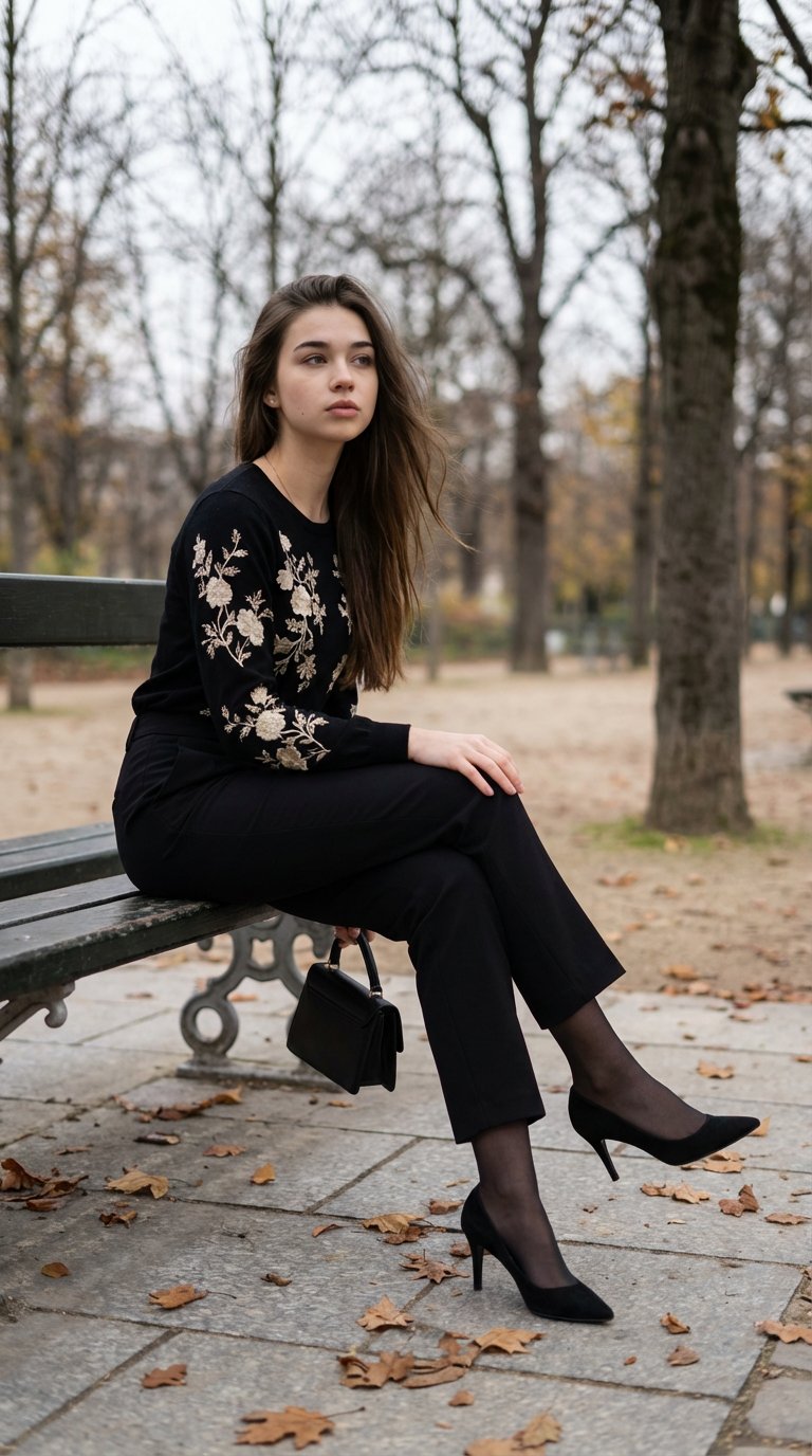 Introspective Woman in a City Park