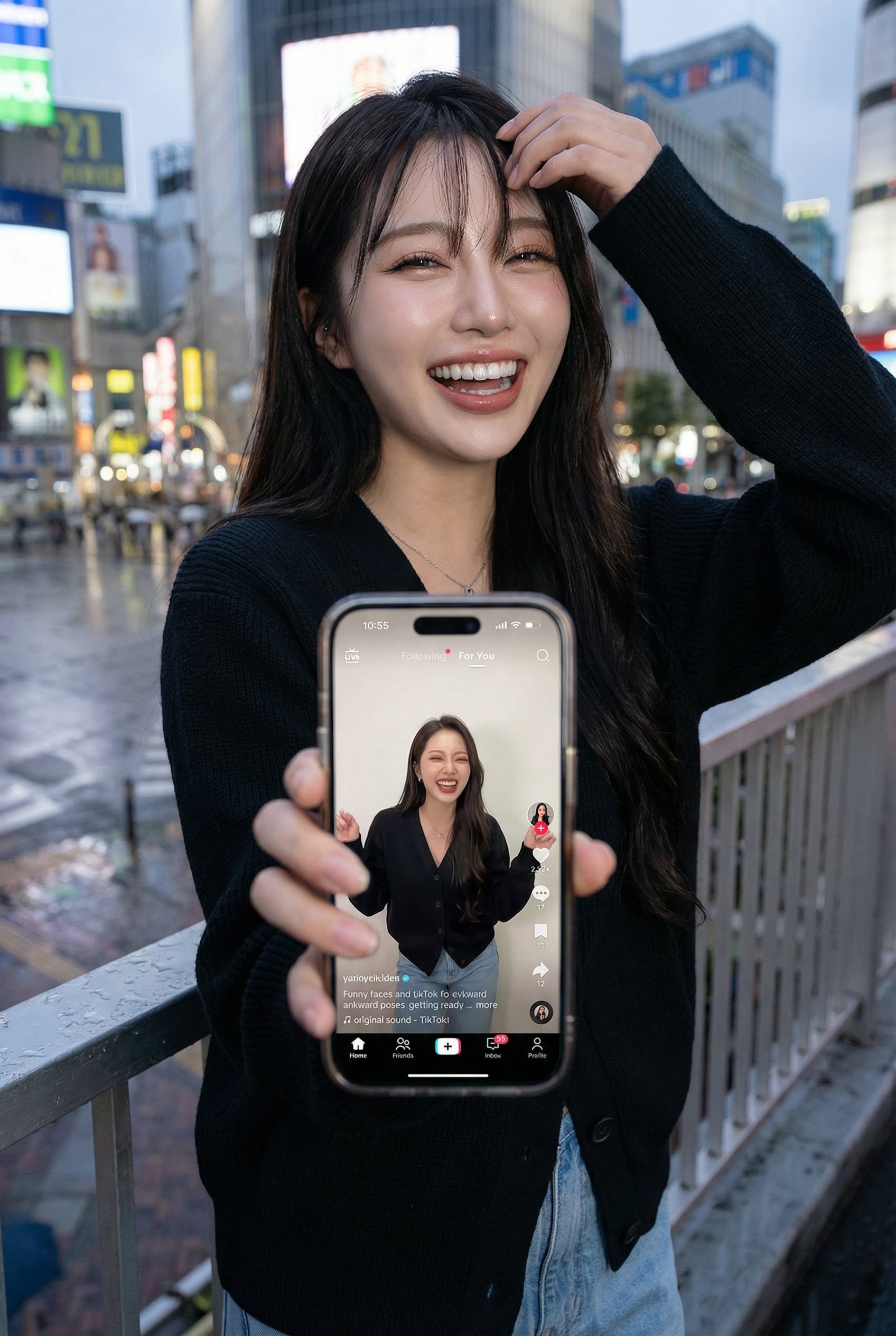 Close-Up Shot: Mimicking a TikTok搞笑Video