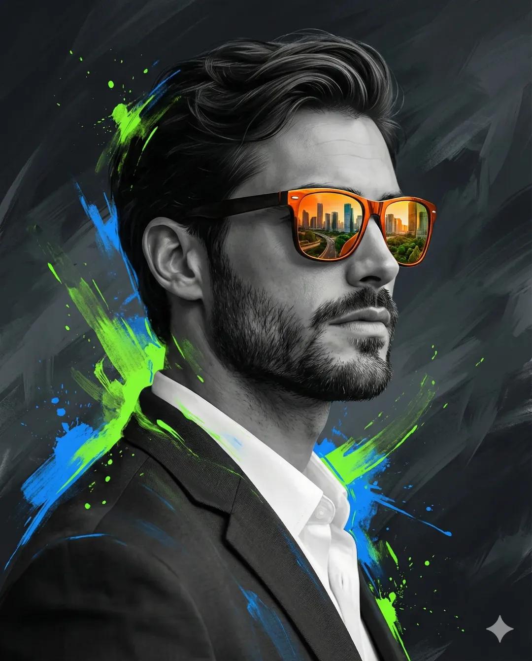 Modern Man in Black Suit Side Profile