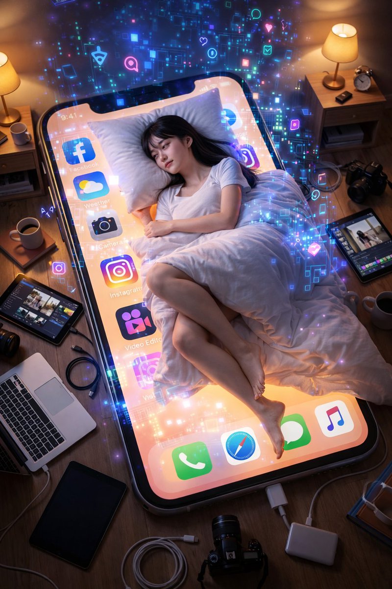 AI-Edited Photorealistic Digital Composite in a Nighttime Bedroom