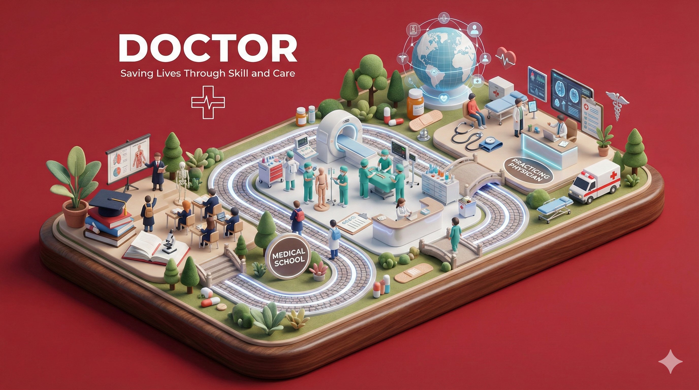 职业/人生路径微缩景观,3D,nanoBanana-Pro,Isometric View, Minimalist Background风格参考图,第 3 张,共 4 张