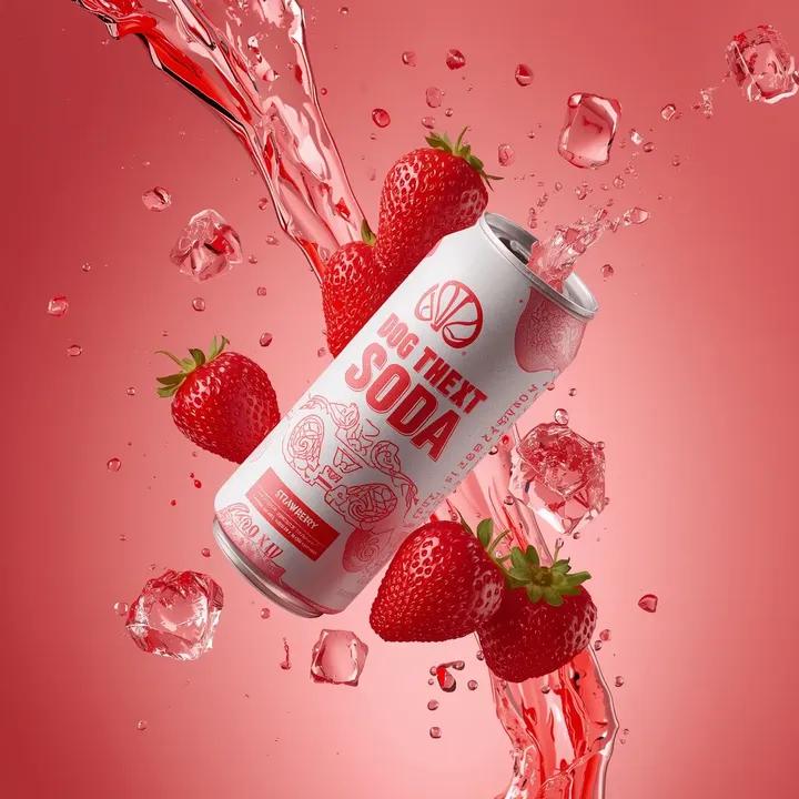 Zero-Gravity Strawberry Soda Floating Scene