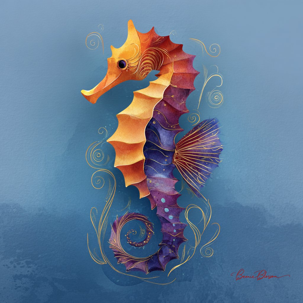 抽象风格色彩丰富的海马插画