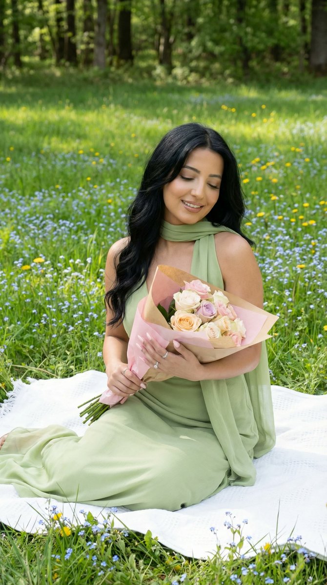 Photorealistic Editorial Portrait in a Lush Meadow
