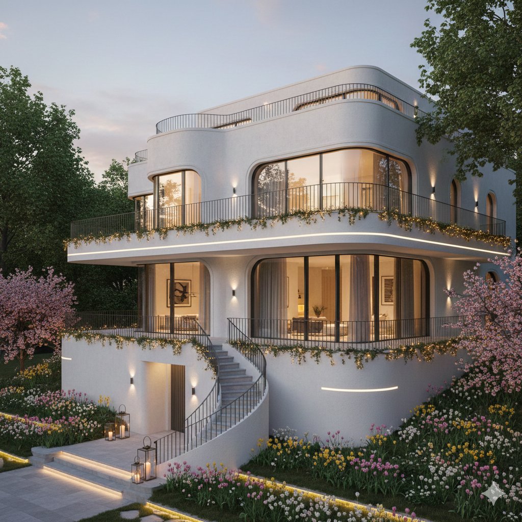 AI-Generated Luxury Modern Villa in Spring Landscape