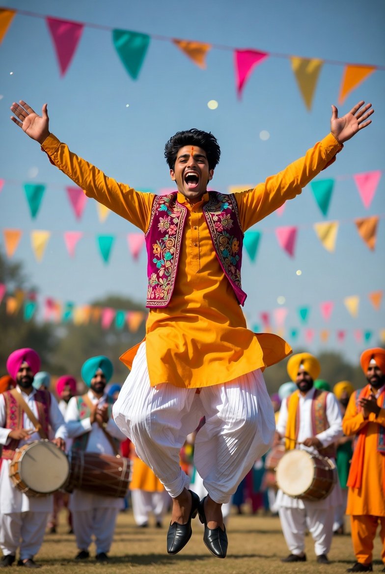 Joyful South Asian Man Performing Bhangra Dance