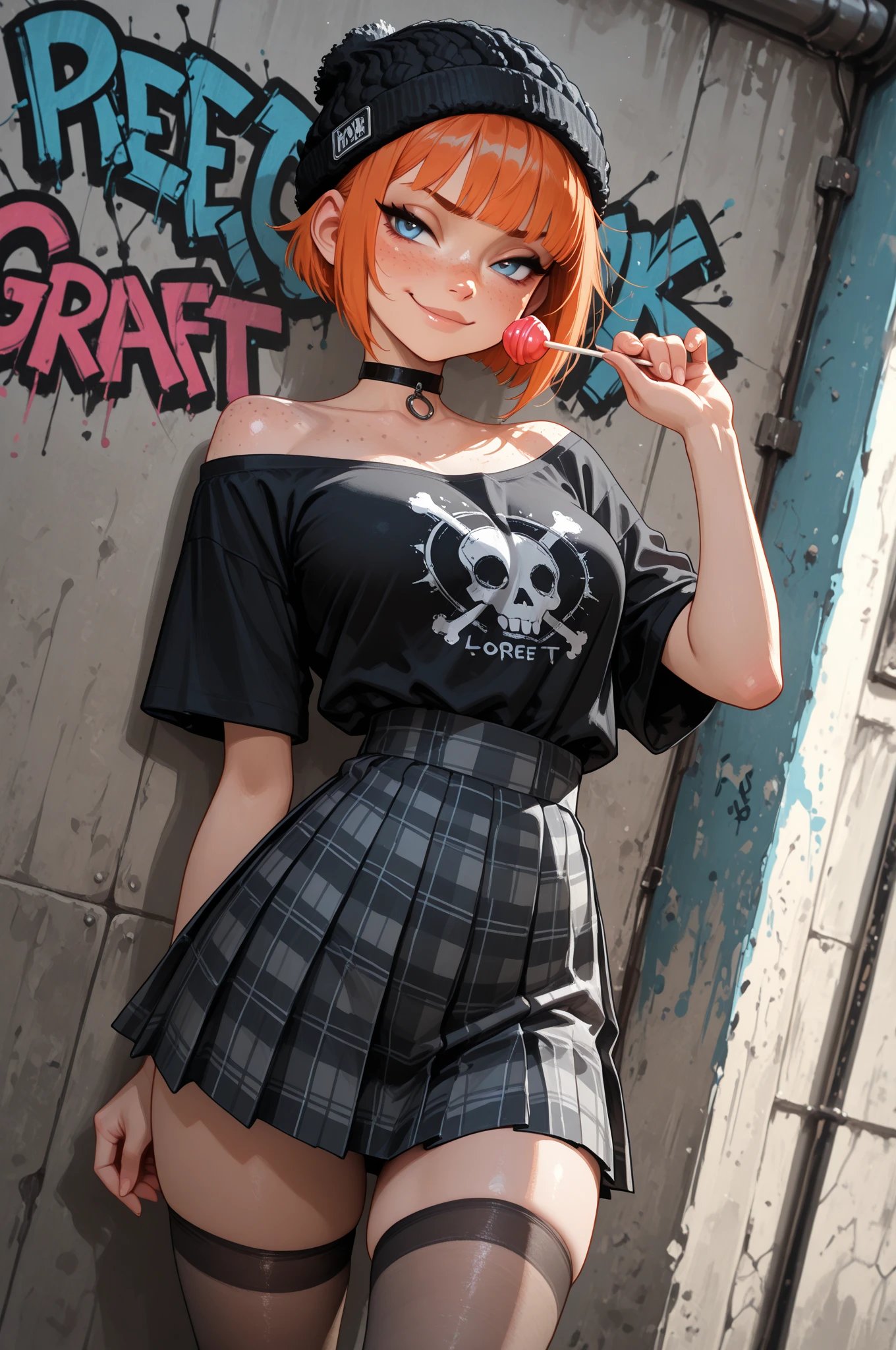 Sophie-style Illustration: Orange-haired Girl in Urban Park