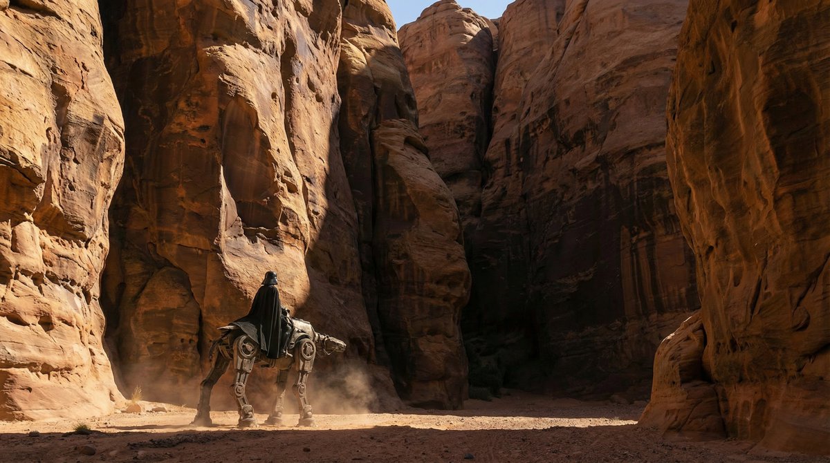 Darth Vader's Journey Through a Desert Canyon, Landscape, nanoBanana-Pro, Photorealistic, Cinematic Lighting reference image, image 3 of 4