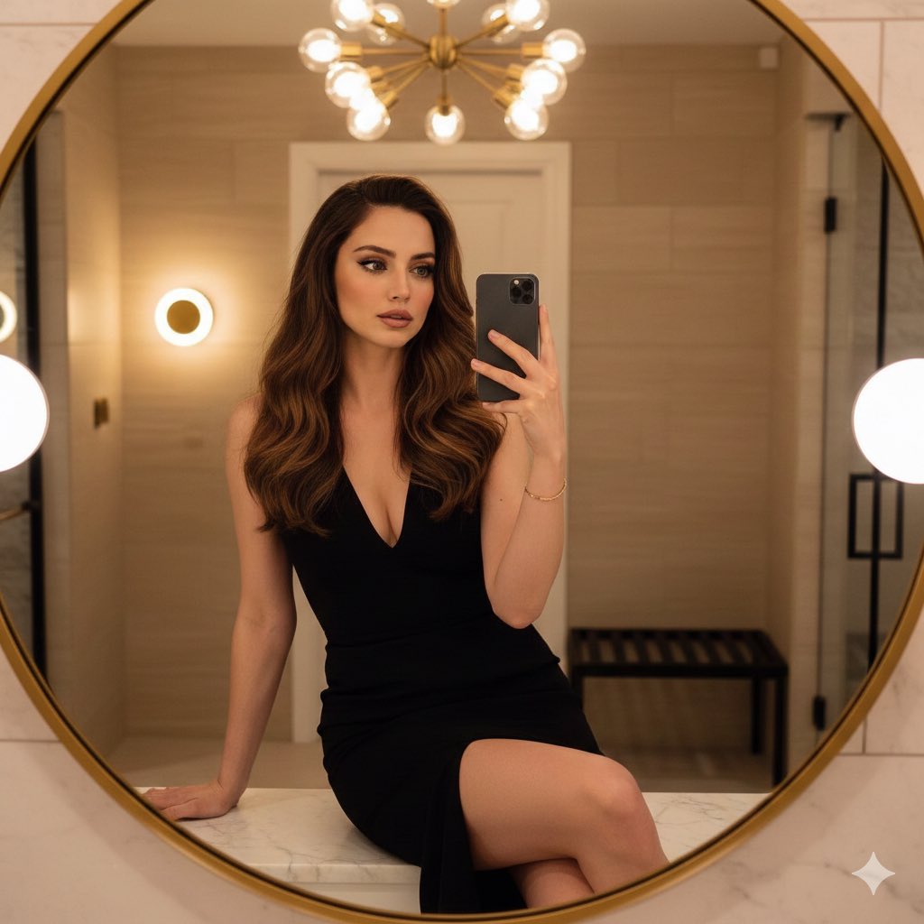Fashionable Selfie in a Modern Bathroom