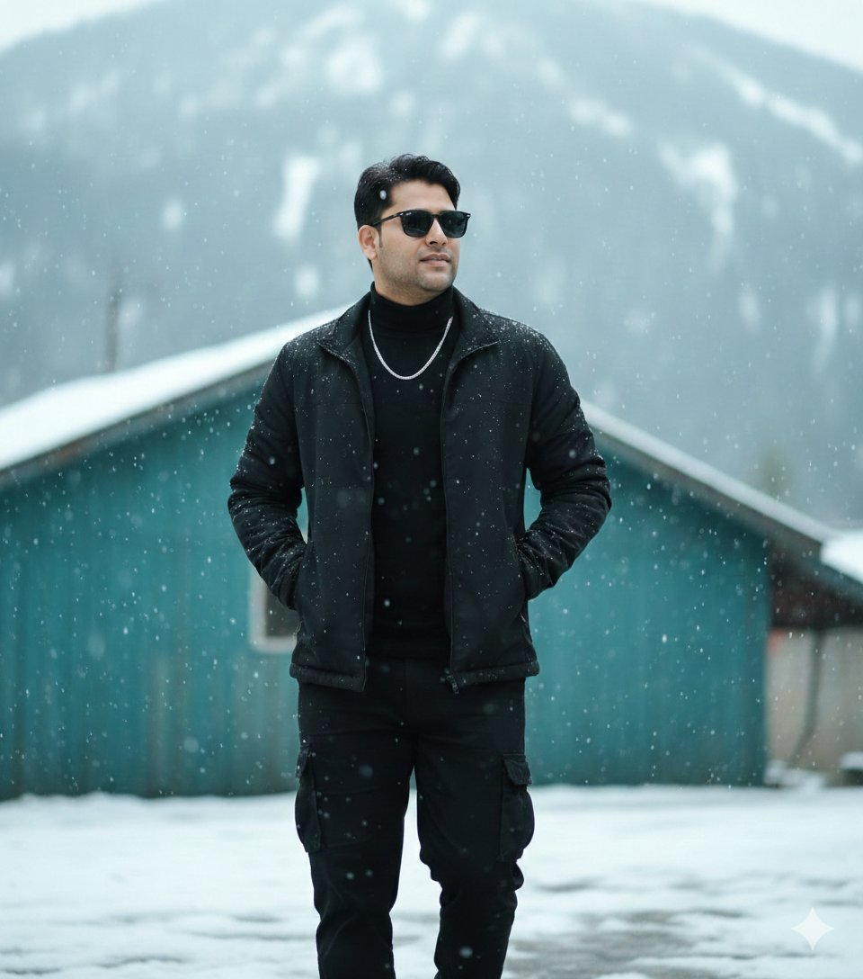 Cinematic Winter Portrait of a Young Man on the Street