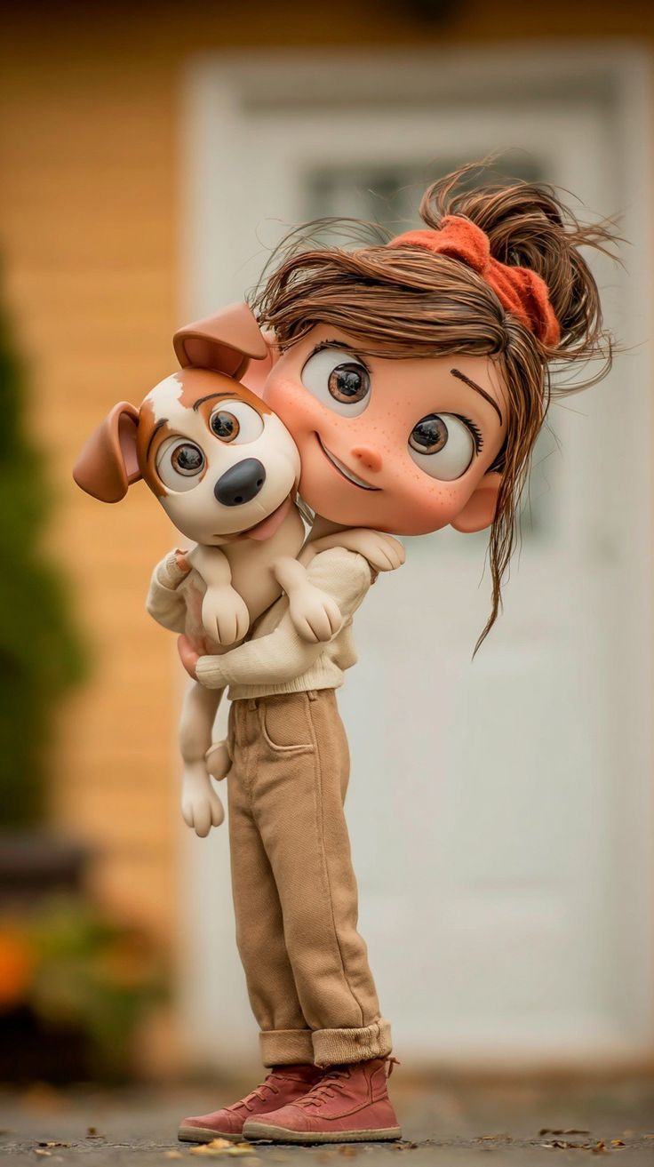 Cute Stylish 3D Girl with Puppy