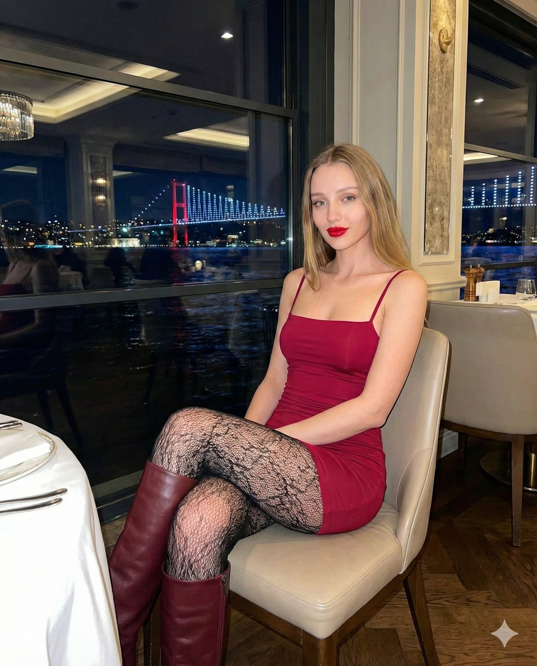 Woman from Reference Photo at a Luxury Bosphorus Restaurant in Istanbul