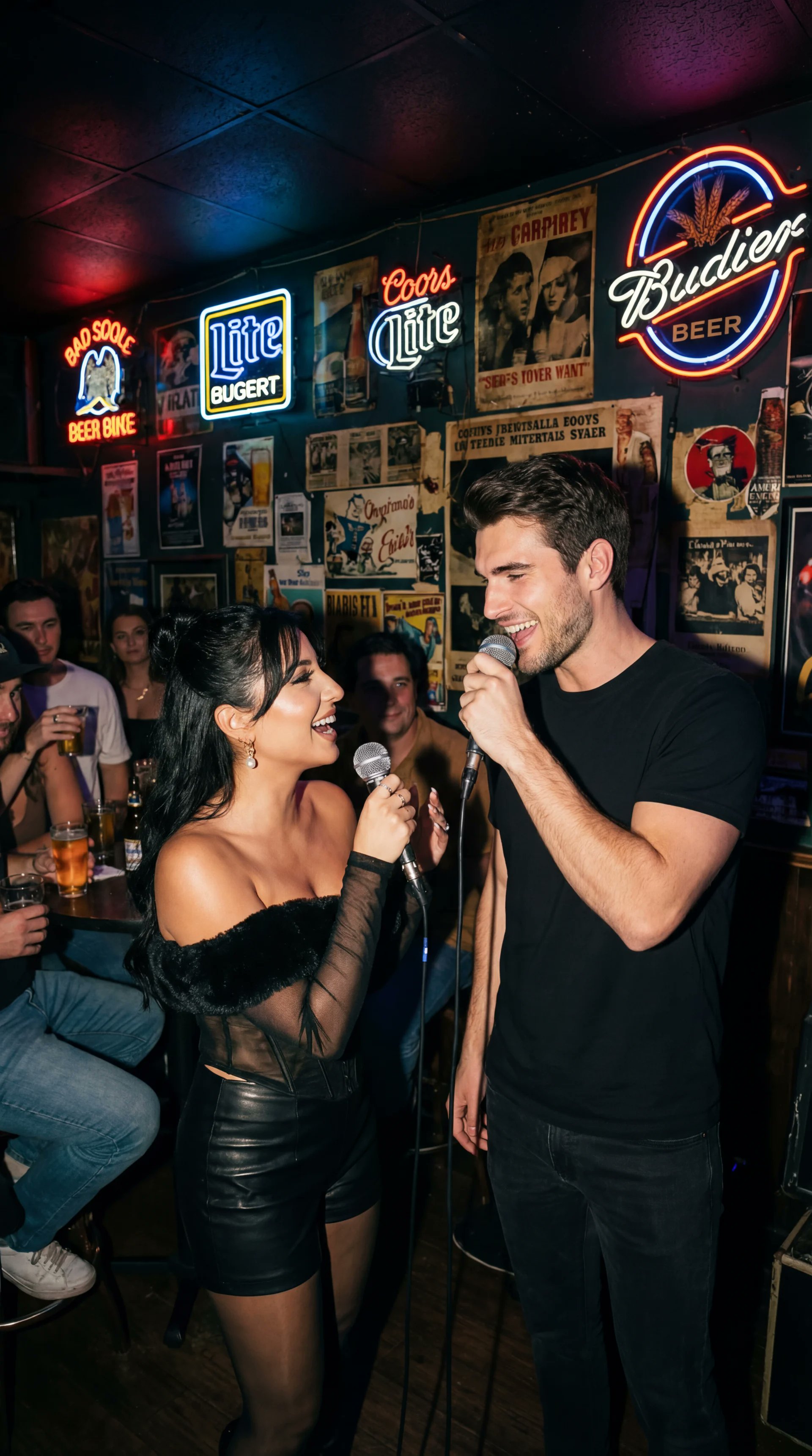 Nighttime Dive Bar Karaoke Duet Moment