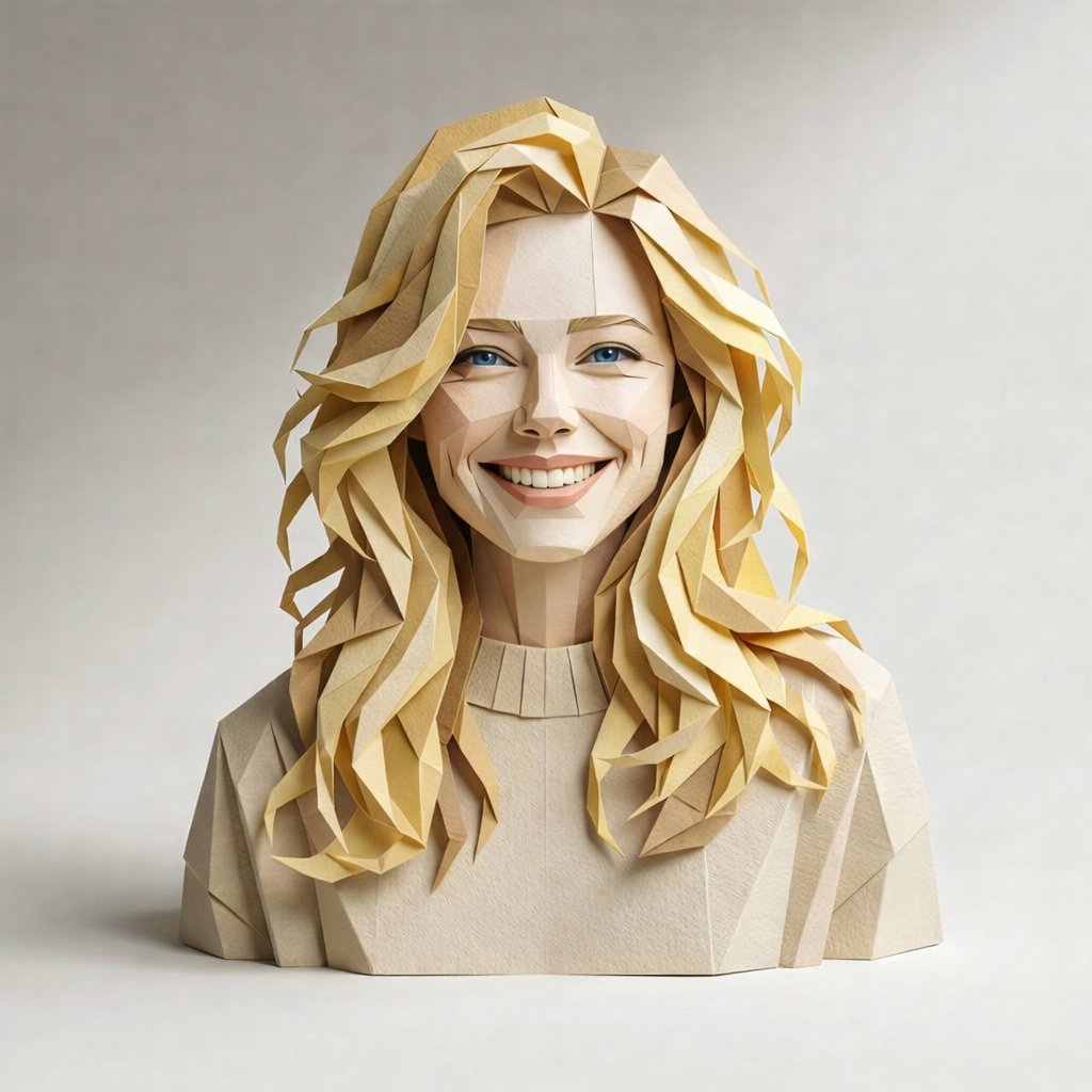 Ultra-High-Definition Portrait of a Woman Bust in Realistic Paper Sculpture
